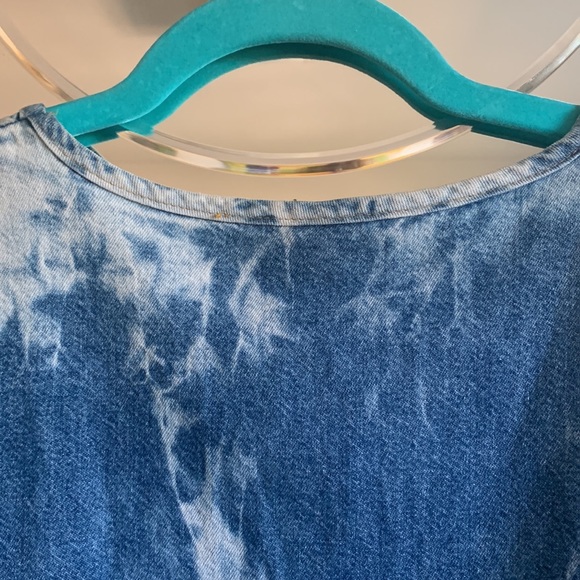 Vintage bleach dyed denim distressed 3/4 sleeve raw edges tunic top - Picture 15 of 15